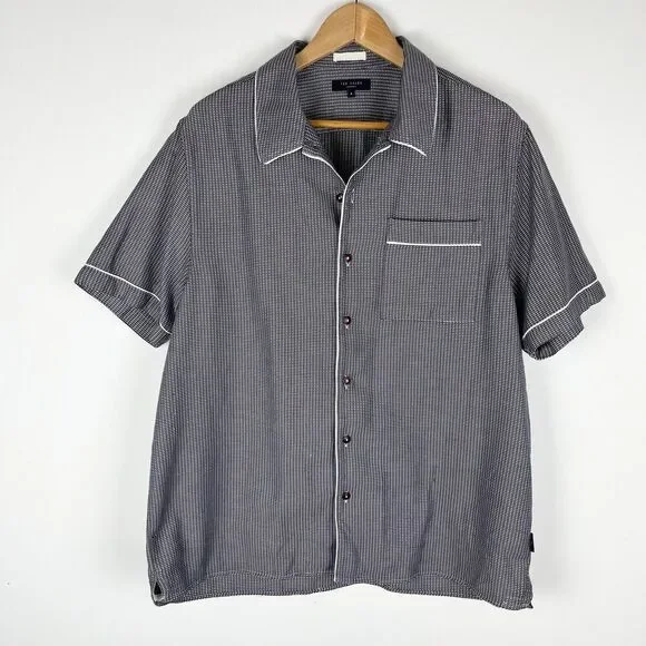 Ted Baker Woven Pattern Short Sleeve Shirt Size 42 Gray​​​ - Picture 2 of 8